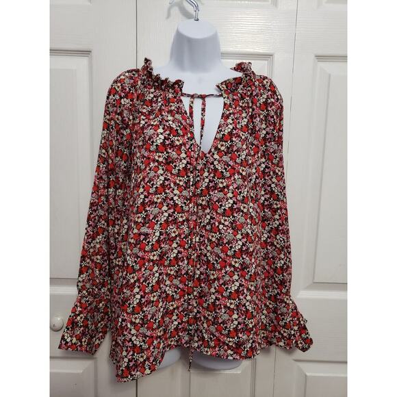 Sanctuary Floral Print Ruffle neck blouse Stitch Fix Size 1XL Cottagecore Office - Picture 2 of 8